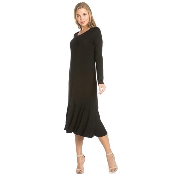 James Perse Black Ruched Long Sleeve Midi Dress